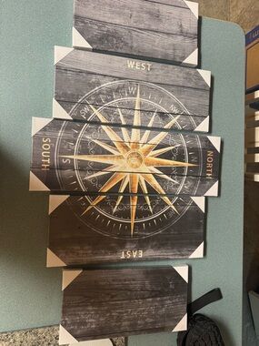 Nautical Compass Rose Wall Art in Gold and Black by